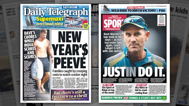 Tomorrow's Daily Telegraph front and back pages.