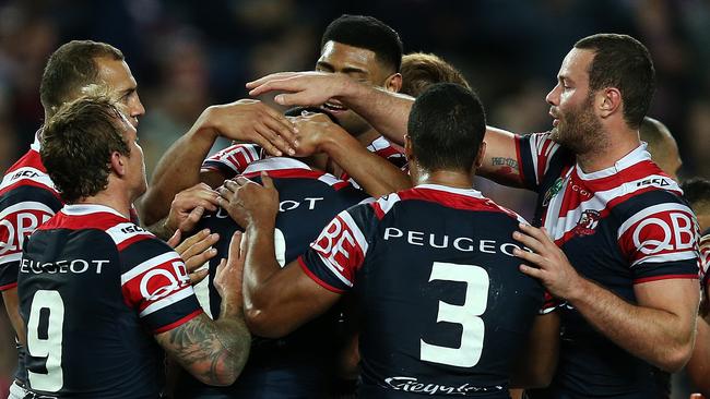NRL Finals Series - Semi Final action at Allianz Stadium. Sydney City Roosters host Melbourne Storm. Sio Siua Taukeiaho scores Roosters try.