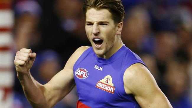 AFL Round 17. Western Bulldogs vs Collingwood at Etihad Stadium. Marcus Bontempelli celebrates early goal . Pic: Michael Klein