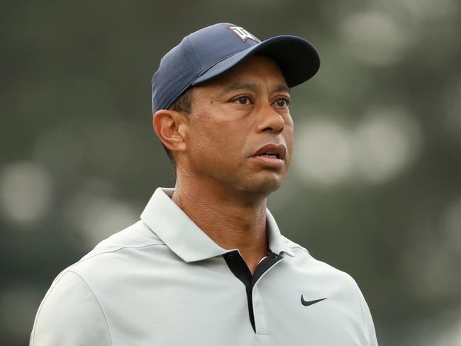 AUGUSTA, GEORGIA - APRIL 04: Tiger Woods of the United States looks on during a practice round prior to the 2023 Masters Tournament at Augusta National Golf Club on April 04, 2023 in Augusta, Georgia. (Photo by Patrick Smith/Getty Images)