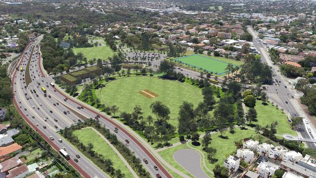 An artist’s impression of new recreation space at Balgowlah, after the Beaches Link Tunnel is built. Picture: NSW Government.