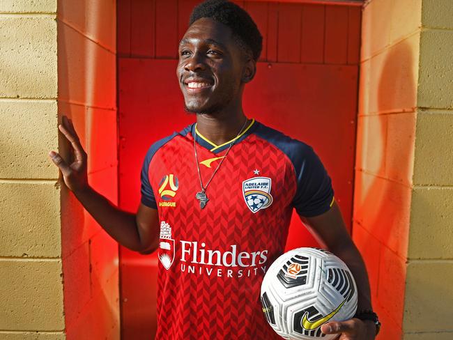 03/02/21 - Adelaide United's Al Hassan Toure near his house in Clearview.Picture: Tom Huntley