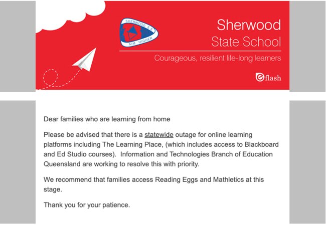 The message parents received at Sherwood State School. Picture: Supplied