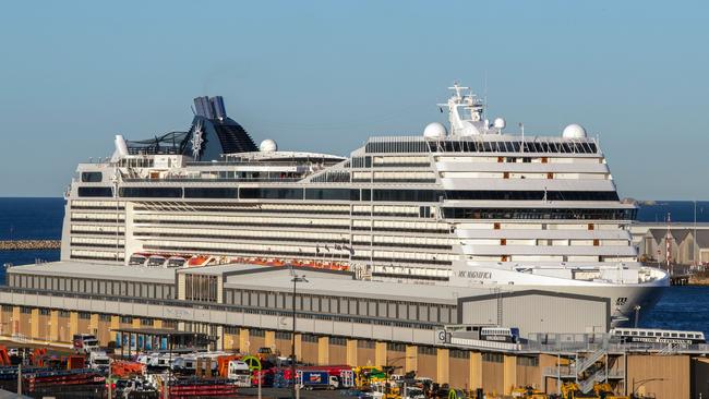 The Magnifica in all its glory alongside the Fremantle docks. Picture: AFP