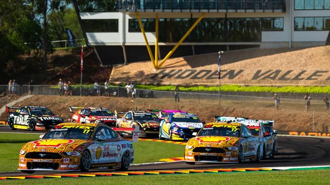 Anton de Pasquale leads teammate Will Davison and Shane van Gisbergen. Picture: Daniel Kalisz/Getty Images