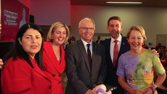 Grace Grace, Shannon Fentiman, Peter Beattie, Cameron Dick and Di Farmer. Picture: Adam Head