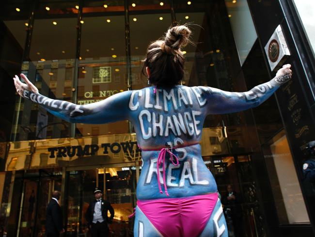 Singer Gigi love protests against climate change outside the Trump Tower in New York on November 14, 2016. Picture: Kena Betancur