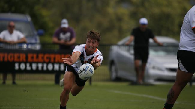 Dylan Smith in action for the Macarthur Wests Tigers against the North Coast Bulldogs during round two of the Laurie Daley Cup at Kirkham Oval, Camden, 10 February 2024. Picture: Warren Gannon Photography