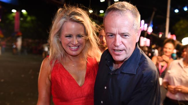 Bill and Chloe Shorten at the 40th annual Gay and Lesbian Mardi Gras parade in Sydney last year. Picture: AAP Image/Joel Carrett