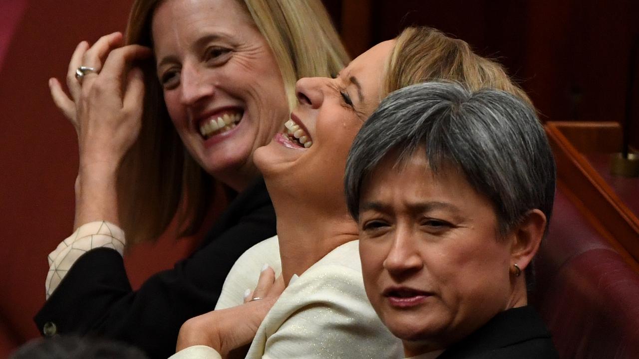 Katy Gallagher, Kristina Keneally and Penny Wong will attend the funeral of Kimberley Kitching. Picture: AAP Image/Sam Mooy.