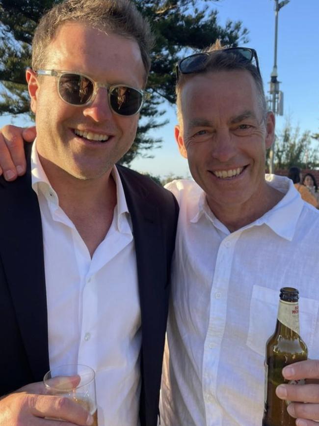 Campbell Brown with Alastair Clarkson at James Brayshaw’s wedding. Picture: Supplied