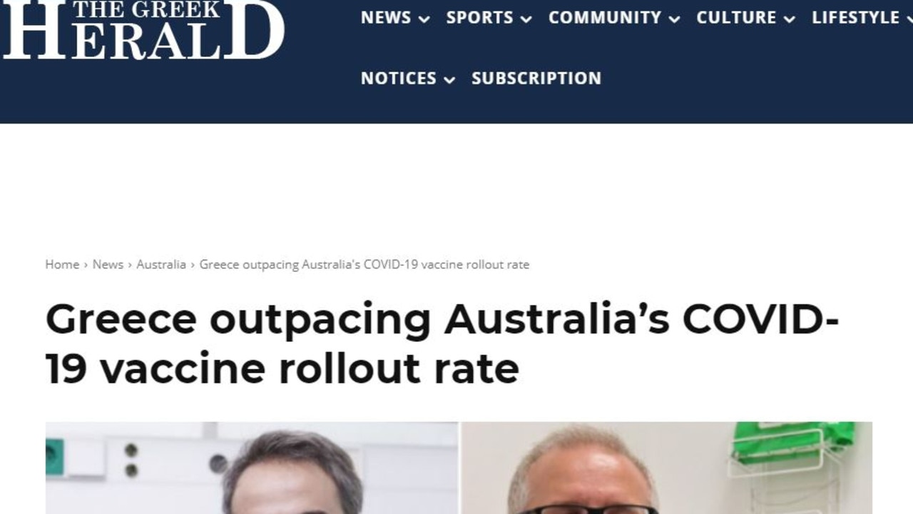 The Greek Herald reporting on Australia’s vaccine rollout.