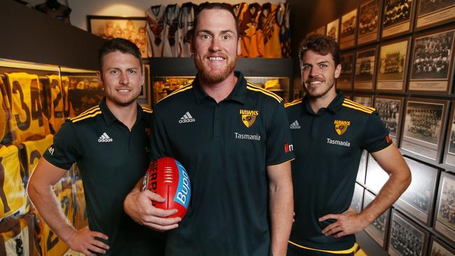 Jarryd Roughead and vice captains Liam Shiels and Isaac Smith. Picture: Michael Klein