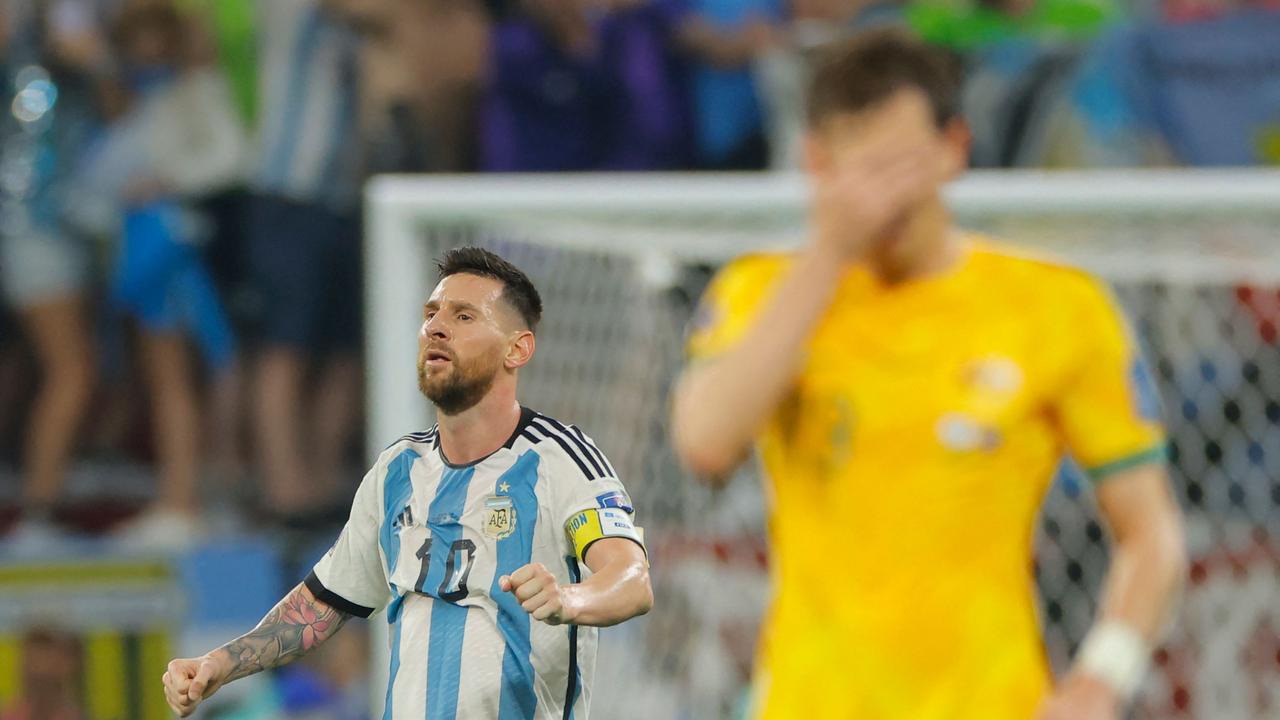 Lionel Messi of Argentina shows his dejection after the 0-1 defeat