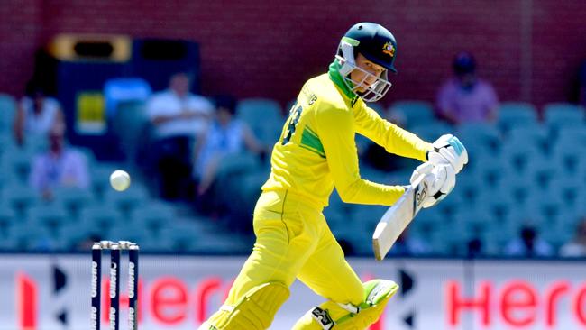 Peter Handscomb glides one down to third man in the second ODI against India. Picture: AAP