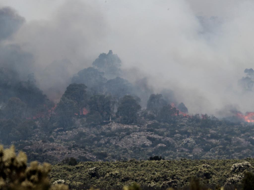 Fire intensifies west of Miena. Picture: LUKE BOWDEN