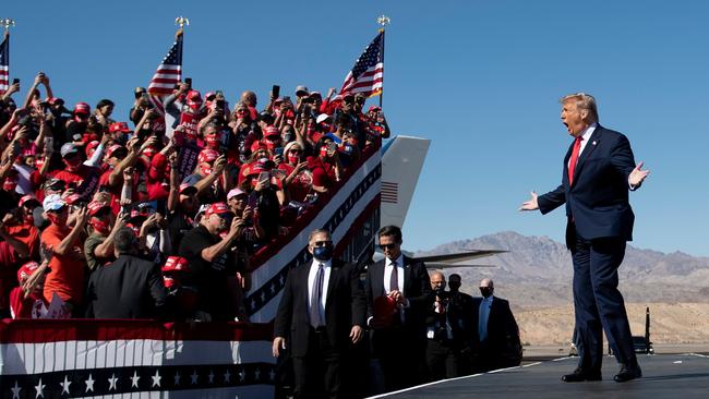 US President Donald Trump arrives for a Make America Great Again rally at Laughlin/Bullhead International Airport. Picture: AFP