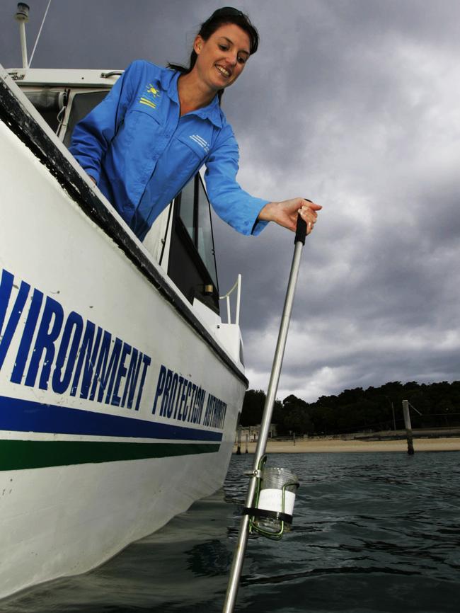 Beachwatch officer Fiona McPherson taking water samples in Sydney Harbour. Picture: Supplied