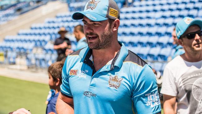 Keegan Hipgrave embraces fans at Cbus Super Stadium last year. Picture: Gold Coast Titans