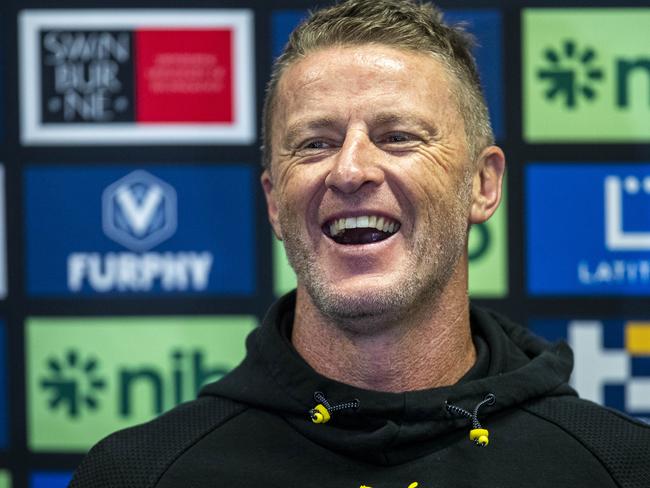 21/04/22 Richmond coach Damien Hardwick during a media call before training. Aaron Francis / Herald Sun