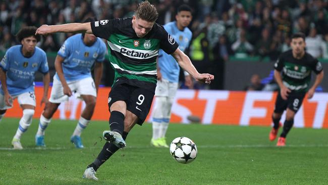 Viktor Gyokeres scored a hat-trick for Sporting Lisbon. (Photo by FILIPE AMORIM / AFP)