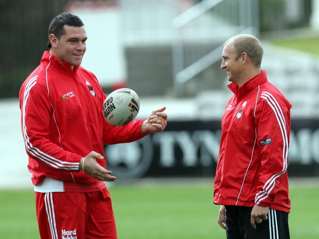 Brown (right) coached Ryles (left) at the Dragons from 2003-2008.