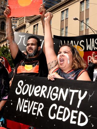 Protesters in Melbourne’s CBD Picture: Nicole Garmston