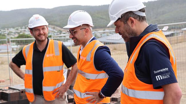 Felix Ellis, Minister for Housing and Planning, Simon Behrakis, Parliamentary Secretary for Housing and Planning, Damian Liberatore, NEX Building Group. State government spruiks its housing policies. Picture: Supplied