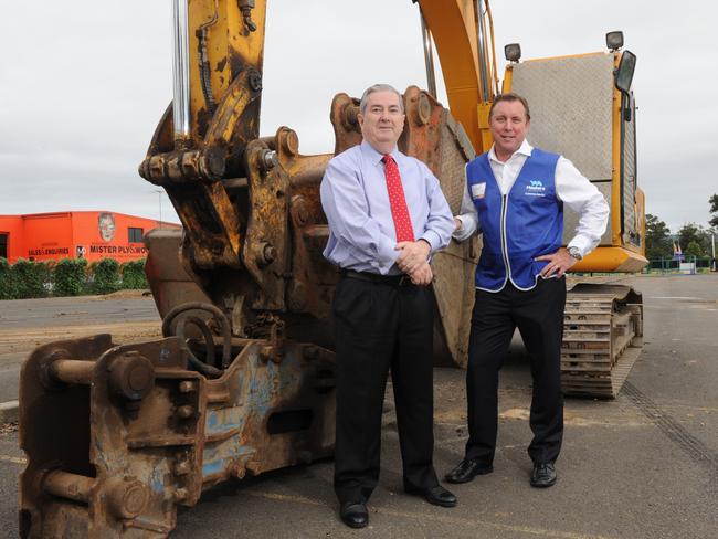 Construction of a new Penrith Masters store is under way at the old Sinclair Ford and Westbus Depot on Mulgoa Rd. Pictured at the site are Masters senior development manager Tony Pratt and Penrith Mayor Ross Fowler.