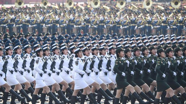 Chinese troops march during a military parade in Tiananmen Square in Beijing on October 1, 2019, to mark the 70th anniversary of the founding of the People’s Republic of China.