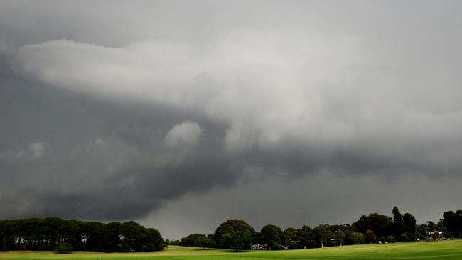 Dark clouds gather over Centennial Park.