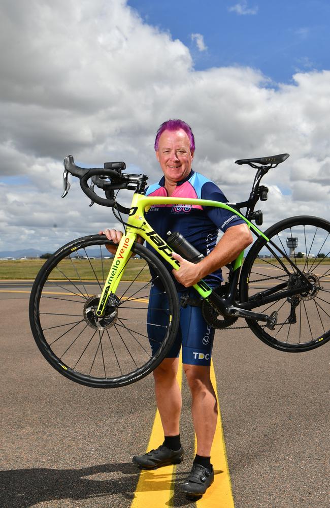 TownsvilleÃ•s purple-headed paramedic Michael Paulsen will seeon saddle up for his saddle for his seventh Signature Tour de Cure riding 1000km for the charity event from Airlie Beach to Port Douglas. Picture: Evan Morgan