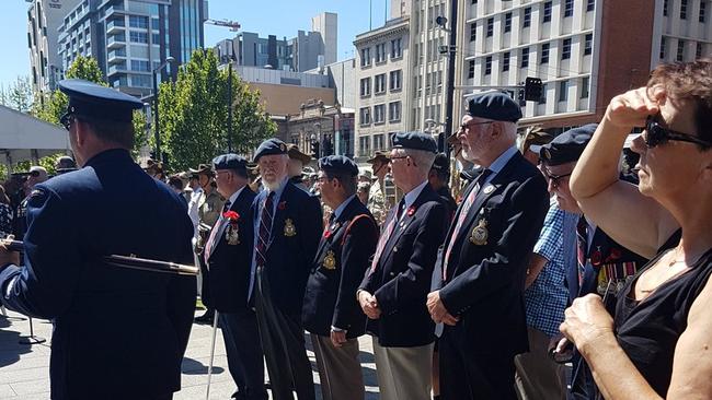 Several thousand attended the Remembrance Day service on North Tce. Picture: Jill Pengelley