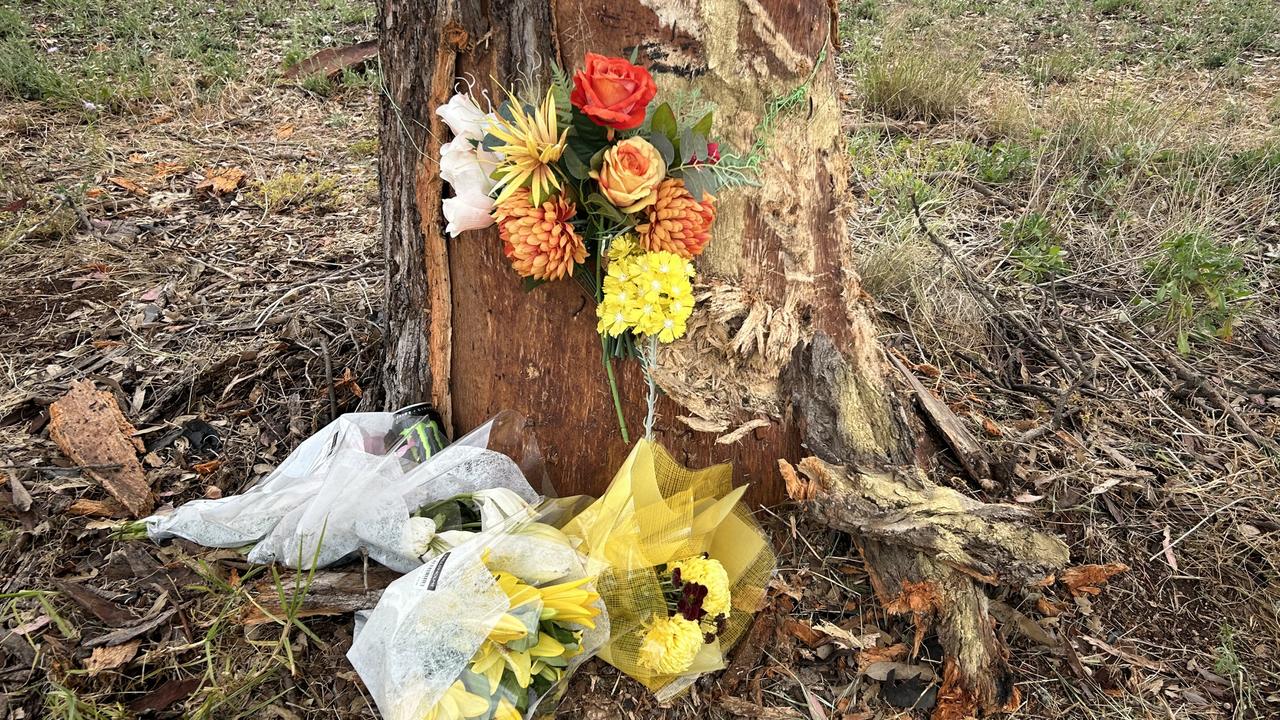 Tributes have been left at the site of a crash where a 27-year-old Elizabeth North man died on Sunday when his car collided with a light pole. Picture: Supplied