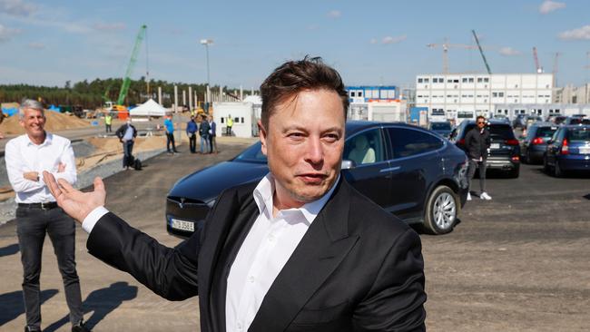 esla CEO Elon Musk at the construction site of the future US electric car giant Tesla, on September 3, 2020 in Gruenheide near Berlin. Picture: AFP