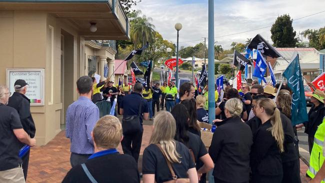 AWU secretary Stacey Schinnerl criticised suggestions the protesters were led by people from outside the region, saying Mayor Glen Hartwig should himself confirm whether senior staff live outside Gympie.