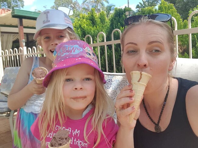 Renee Claire with her two daughters, Ruby, 4, (centre) and Lyla, 7. Picture: Supplied/Renee Claire