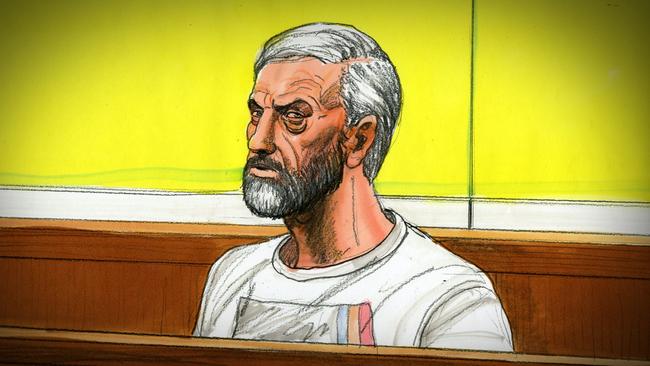 An artist’s impression of Borce Ristevski in court. Sketch: Jeff Hayes