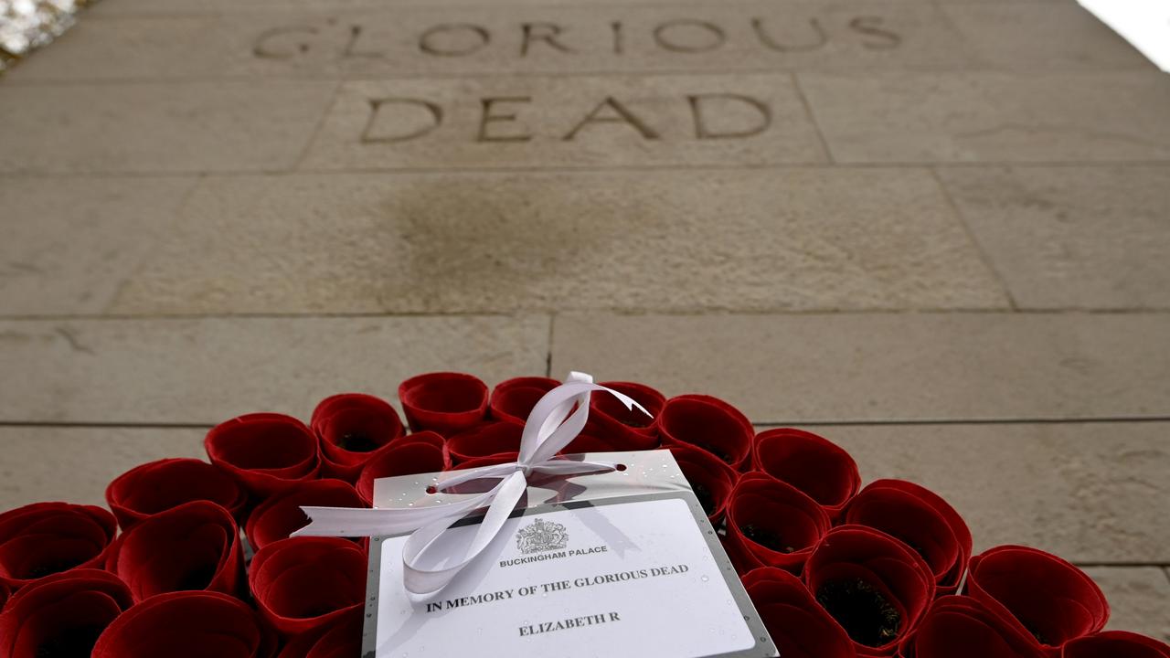 A wreath laid on behalf of Queen Elizabeth II. Picture: Toby Melville/Getty Images