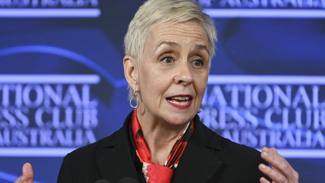 Domestic, Family and Sexual Violence Commissioner Micaela Cronin at the National Press Club in Canberra on Wednesday. Picture: Martin Ollman / NewsWire