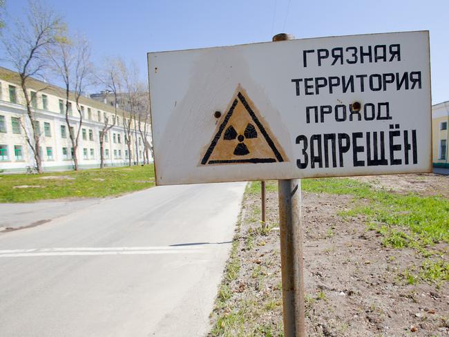 A sign warning of contamination and warning people to ‘keep out’. Picture: Ilya Yakovlev