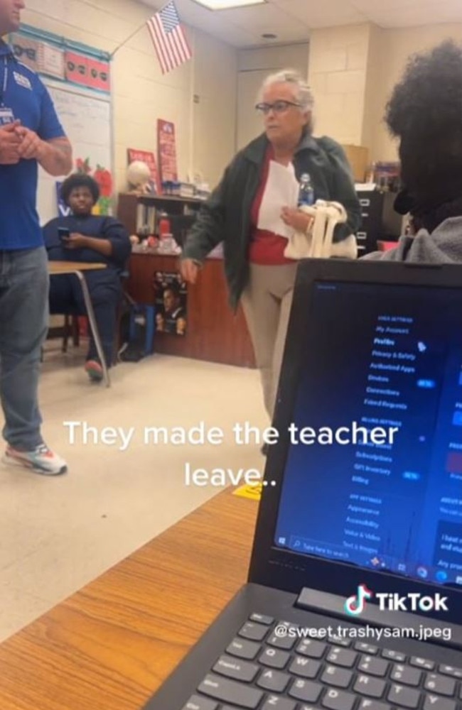 A US teacher quit her job and stormed out of a classroom after being taunted by students. Picture: TikTok/sweet.trashysam.jpeg