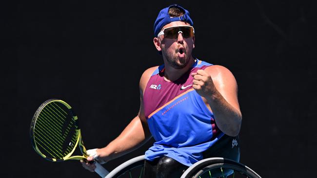 Dylan Alcott compete for his eighth home Grand Slam title on Thursday night. Picture: MICHAEL ERREY/AFP