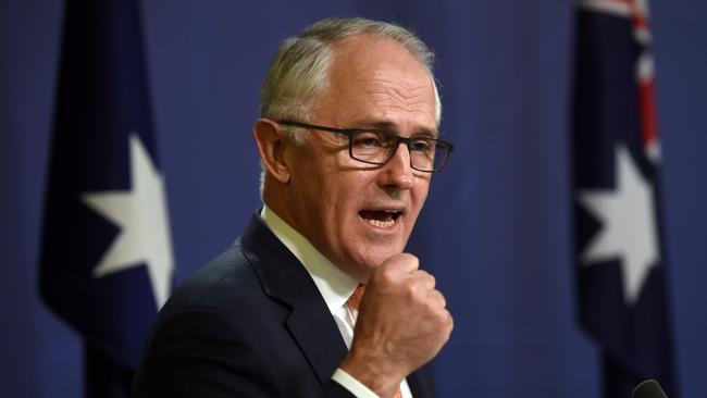 Malcolm Turnbull declares victory in the federal election yesterday. Picture: AFP/Peter Parks