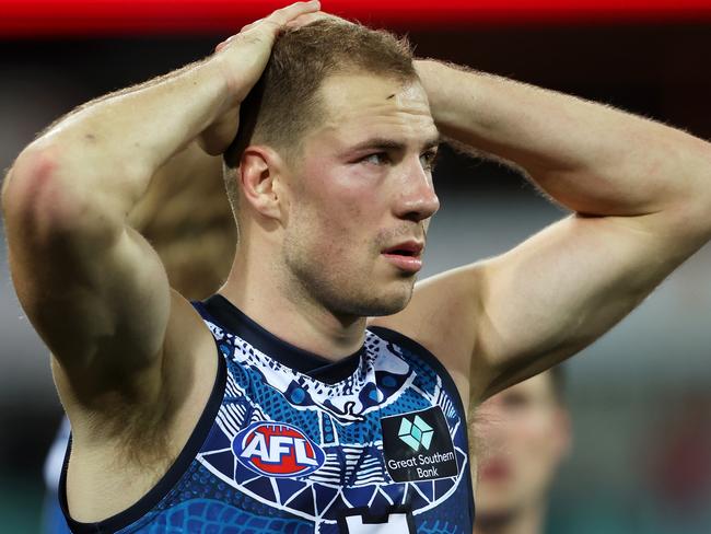 SYDNEY, AUSTRALIA - MAY 26: Harry McKay of the Blues looks dejected after defeat during the round 11 AFL match between Sydney Swans and Carlton Blues at Sydney Cricket Ground, on May 26, 2023, in Sydney, Australia. (Photo by Mark Kolbe/AFL Photos/ via Getty Images )