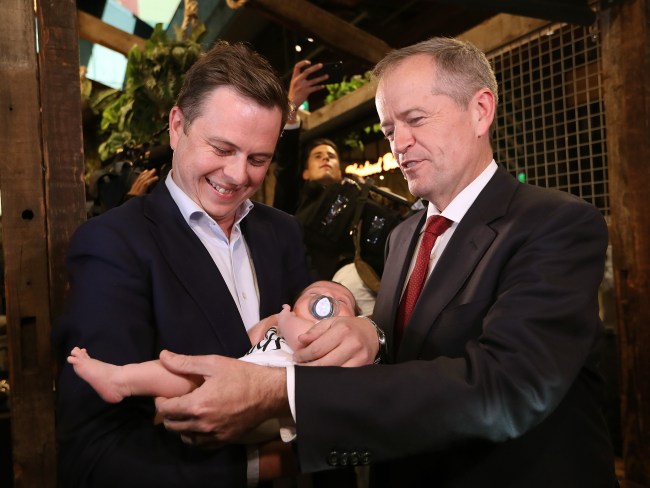 Bill Shorten (right) with then-chief of staff Ryan Liddell during the 2019 Federal Election campaign. Picture: NCA/Kym Smith