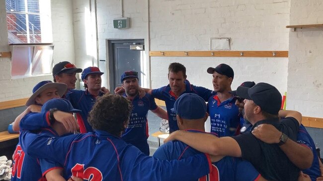 The Port Melbourne players sing the song after defeating Taylors Lakes.