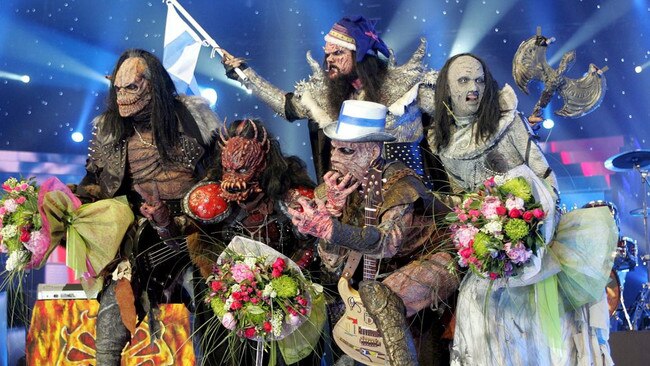 Finland’s Lordi celebrate their Eurovision victory in May 2006. Picture: EPA/Shuterstock/The Times