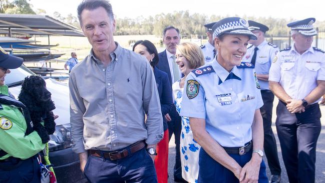 NSW Premier Chris Minns, left, and Police Commissioner Karen Webb in Sydney on Friday. Picture: Jeremy Piper