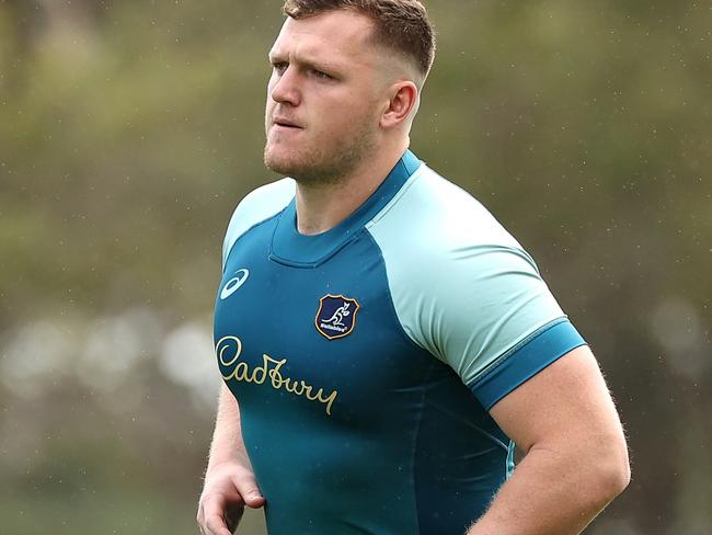 PERTH, AUSTRALIA - AUGUST 15: Angus Bell of the Wallabies warms up during a Wallabies training session at Hale School on August 15, 2024 in Perth, Australia. (Photo by Paul Kane/Getty Images)